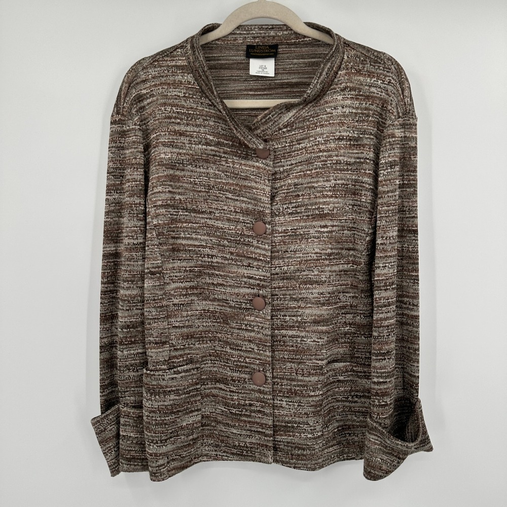 Linda Lundstrom Canadian Made Knit Button Down Jacket Size 16 Brown‎ Tan